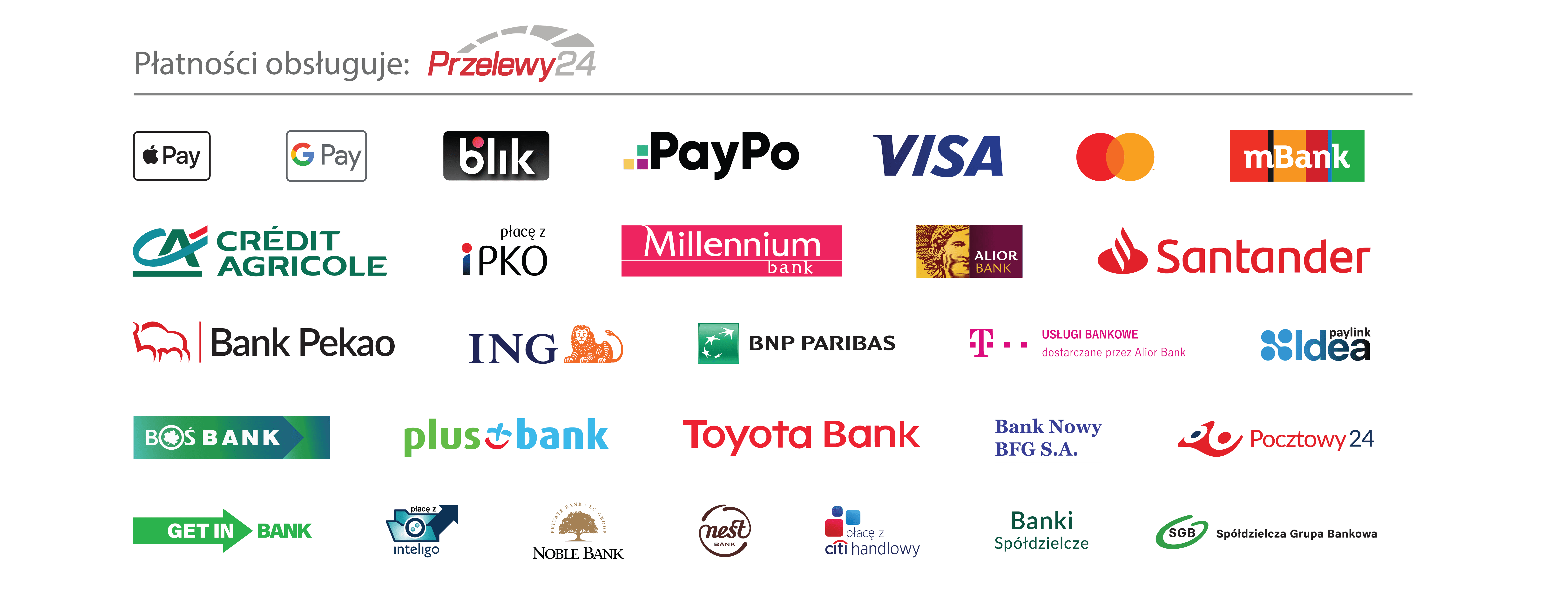 Metody płatności - Przelewy24, BLIK, Google Pay, Apple Pay, Visa, MasterCard, Maestro - sklep Koce-Grzewcze.pl